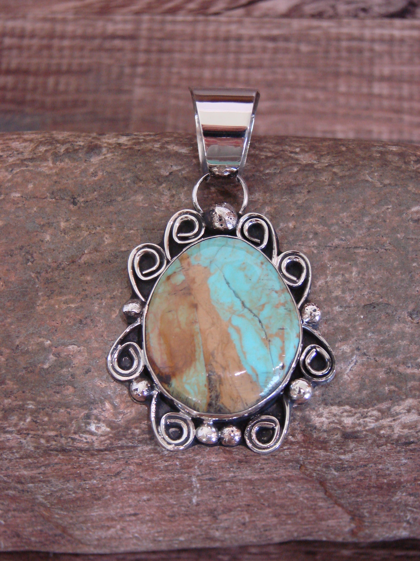 Native American Nickel Silver & Turquoise Pendant - Cleveland