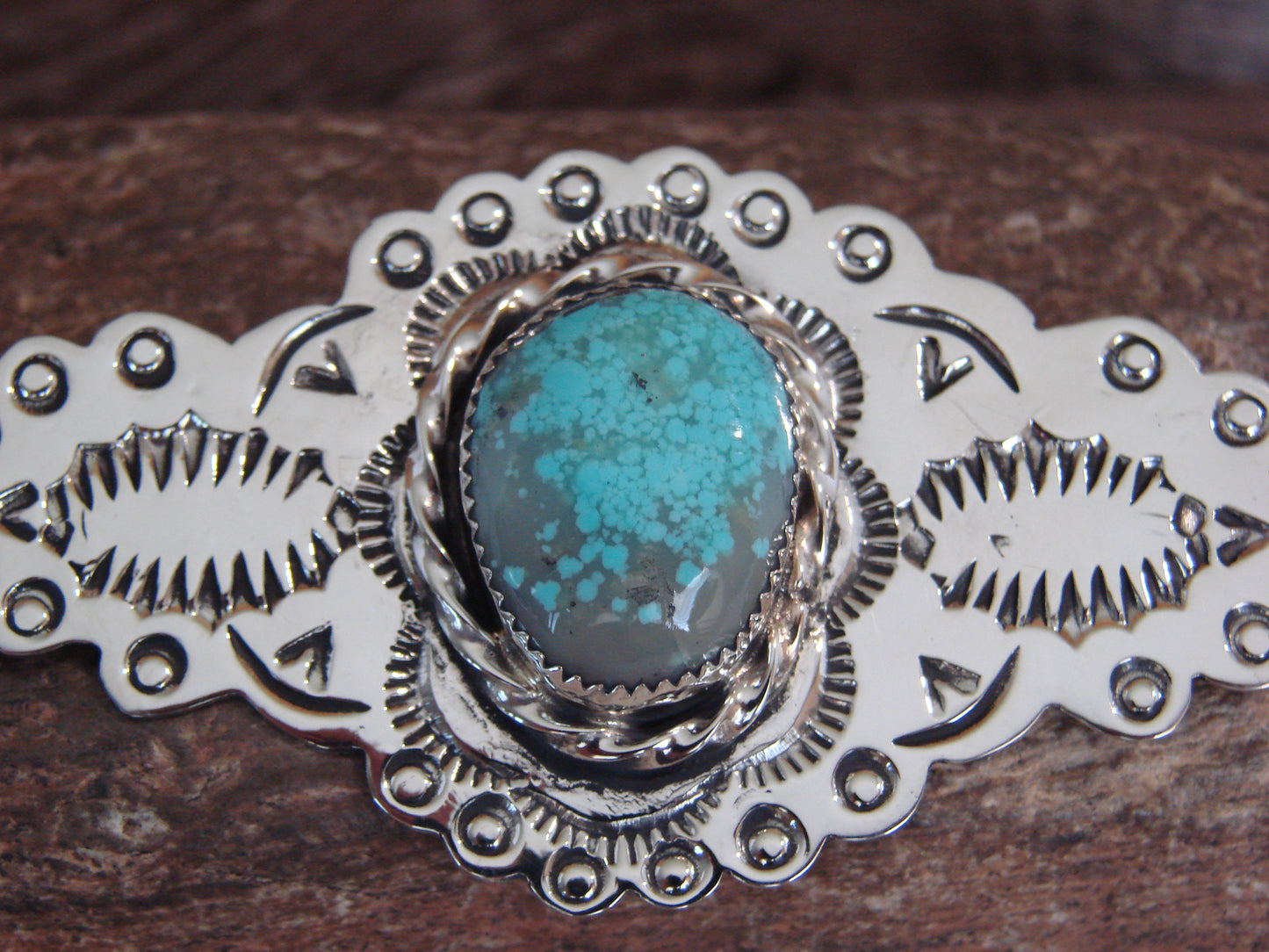 Native American Nickel Silver & Turquoise Pin by Cleveland