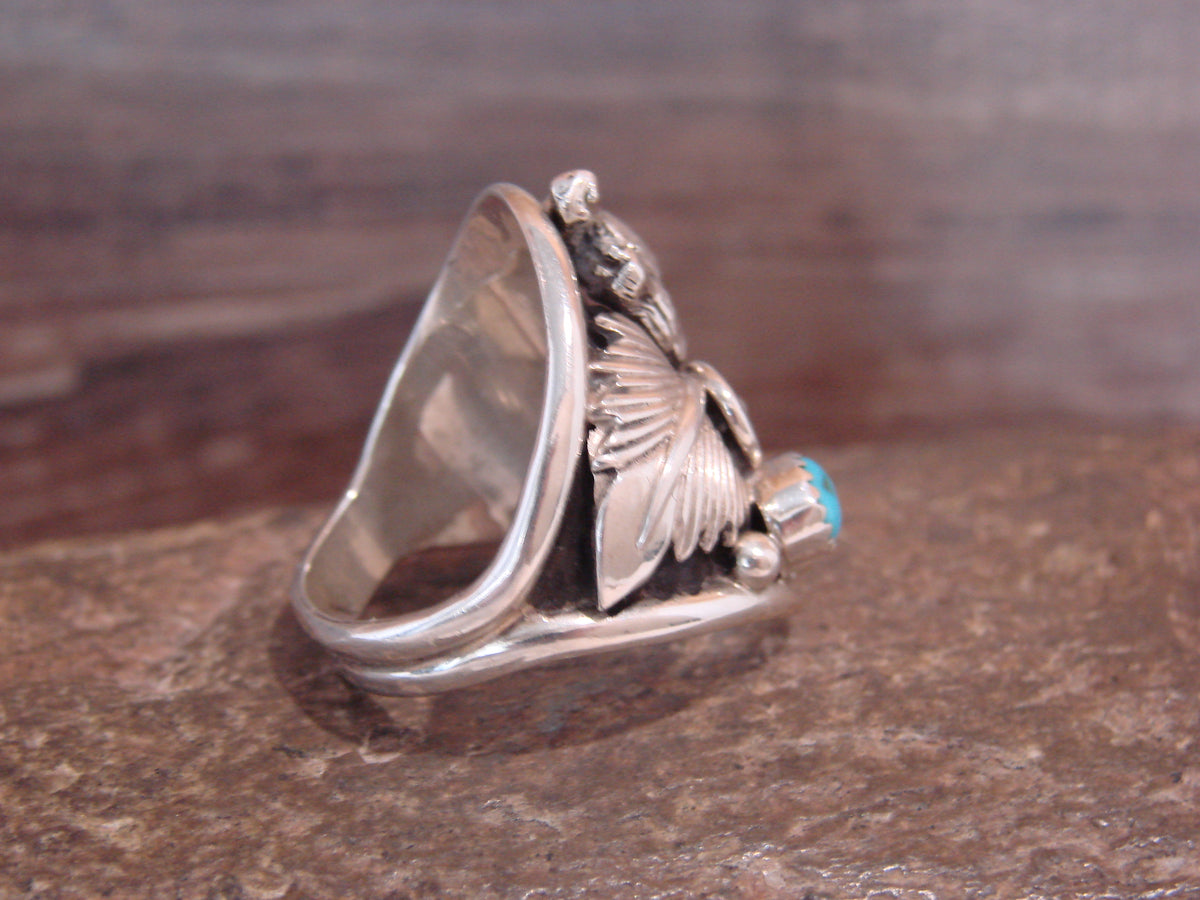 Native American Sterling Silver & Turquoise Wolf Ring - Morgan - Size 9.5