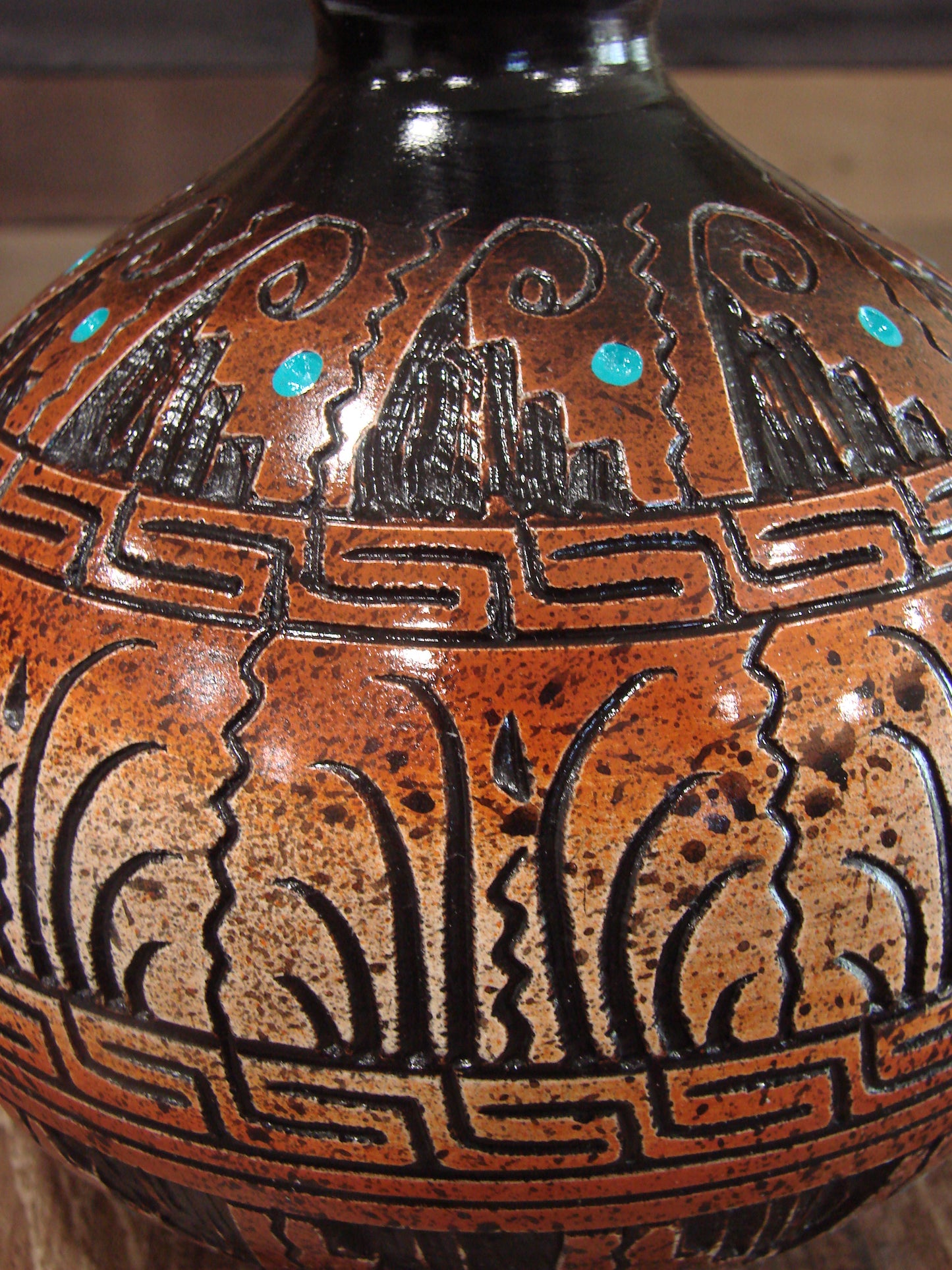 Native American Hand Etched Pottery Signed Dewayne Eskeets