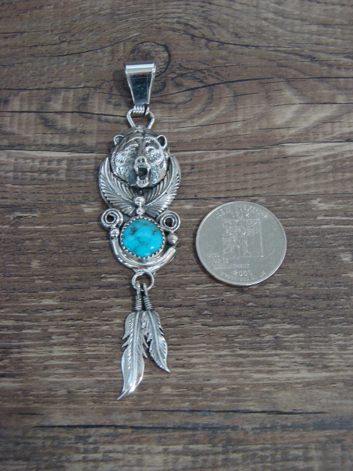 Native American Sterling Silver & Turquoise Bear Pendant - Morgan