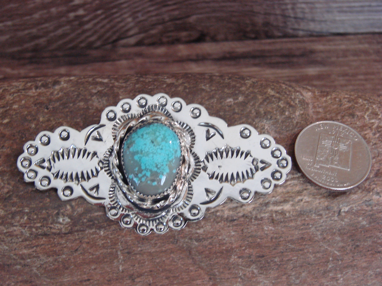 Native American Nickel Silver & Turquoise Pin by Cleveland