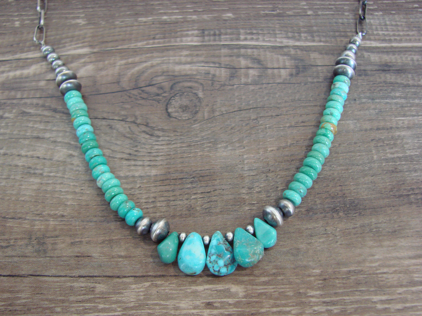 Native American Sterling Silver Turquoise & Navajo Pearl Link Necklace - John