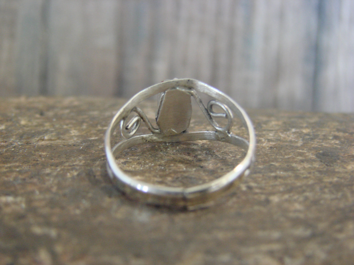 Native American Sterling Silver & Coral Ring by Lincoln - Size 4