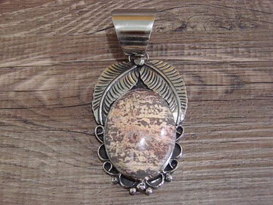 Large Navajo Indian Nickel Silver & Jasper Pendant by Cleveland