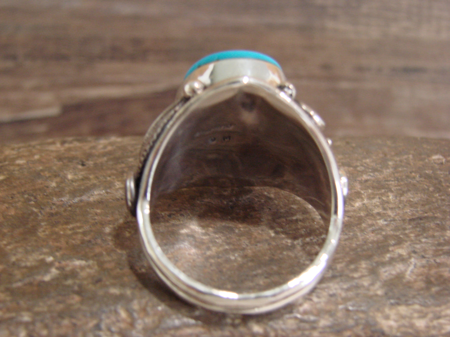 Native American Sterling Silver & Turquoise Ring - Morgan - Size 13.5
