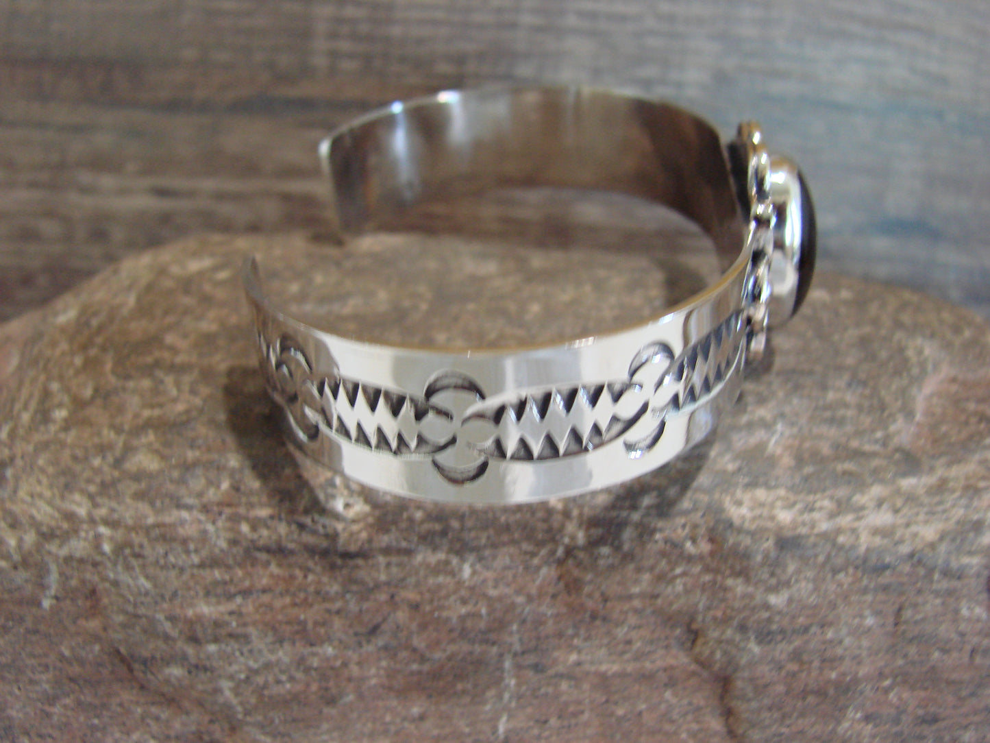 Navajo Indian Nickel Silver & Onyx Bracelet by Cleveland