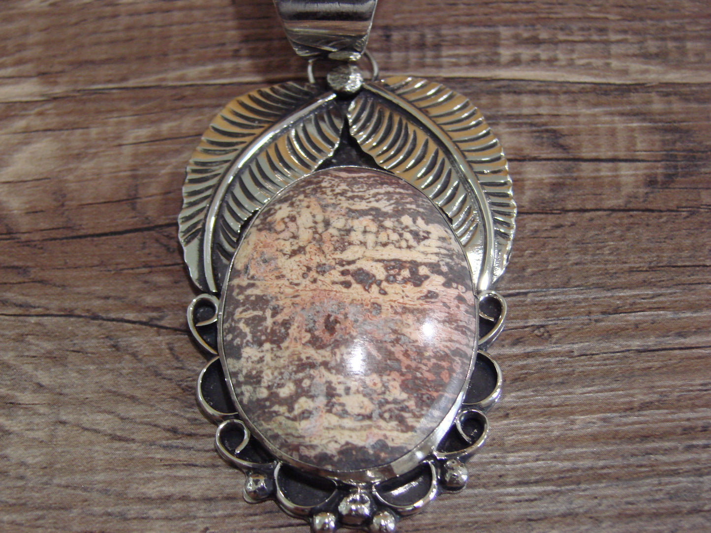 Large Navajo Indian Nickel Silver & Jasper Pendant by Cleveland