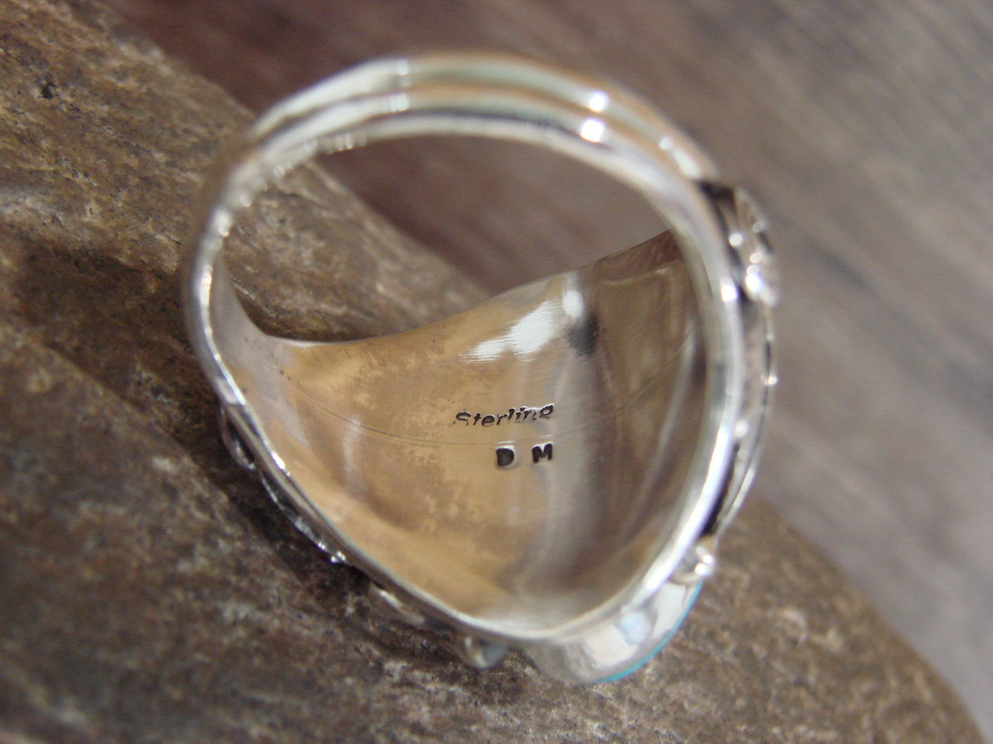 Native American Sterling Silver & Turquoise Ring - Morgan - Size 13.5