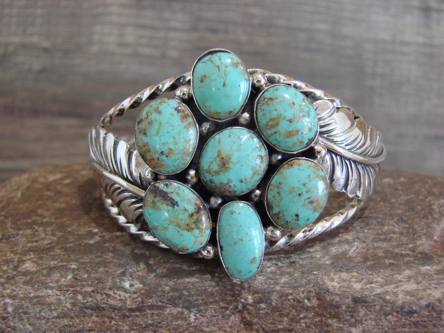 Native American Sterling Silver & Turquoise Cluster Bracelet by Smith