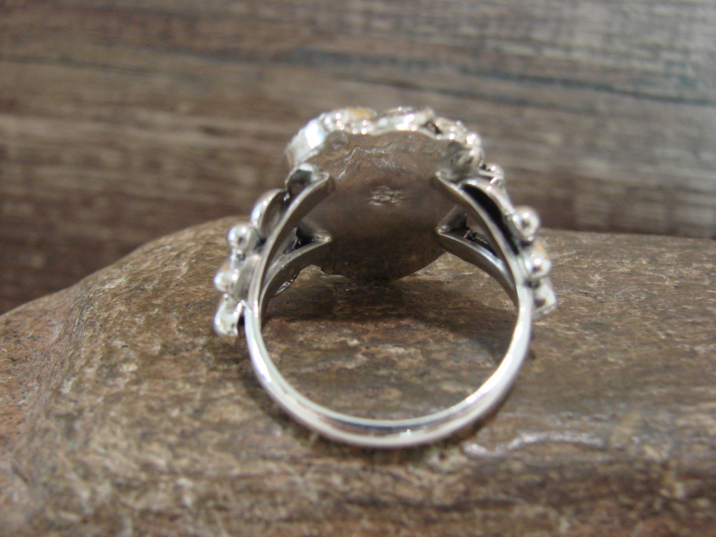 Navajo Sterling Silver Turquoise & Coral Buffalo Ring by Saunders -  Size 13