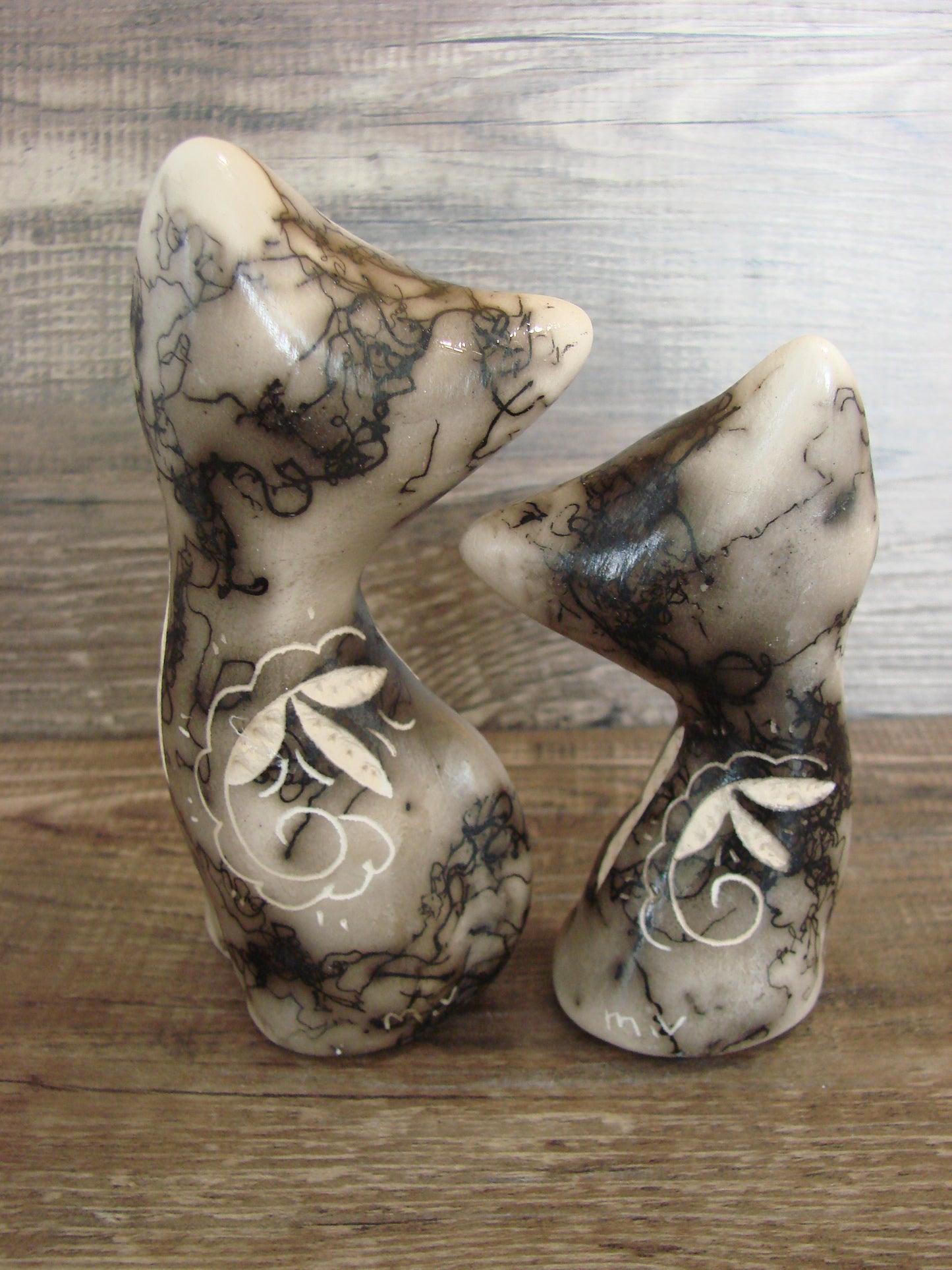 Native American Horse Hair Cat Pottery Set by Vail