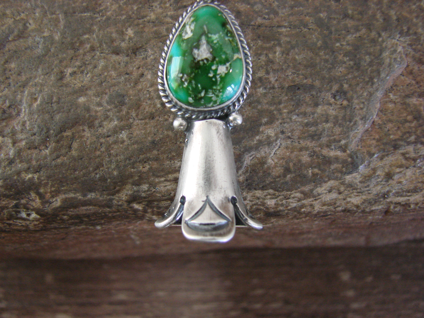 Native American Sterling Silver & Turquoise Squash Blossom Pendant by Betone