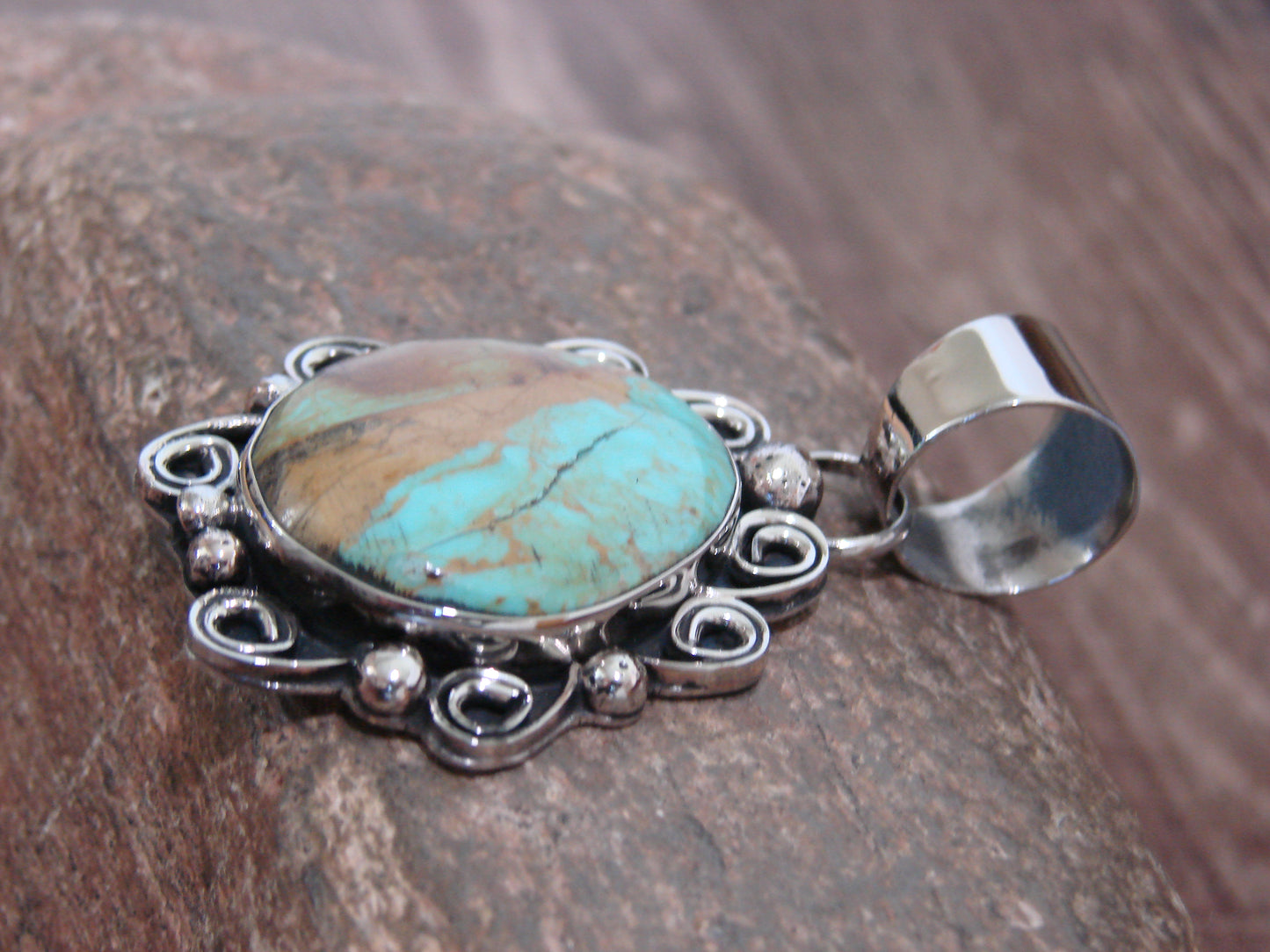 Native American Nickel Silver & Turquoise Pendant - Cleveland