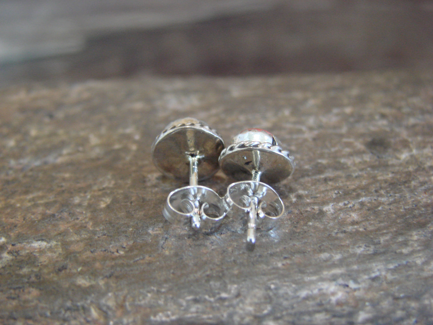 Navajo Indian Sterling Silver 1/4" Round Spiny Oyster Post Earrings by White
