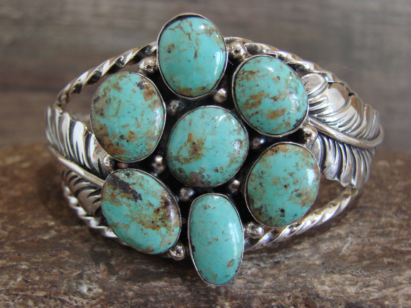 Native American Sterling Silver & Turquoise Cluster Bracelet by Smith
