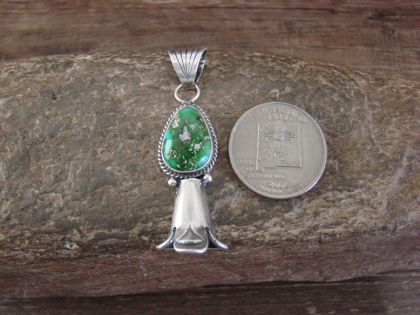 Native American Sterling Silver & Turquoise Squash Blossom Pendant by Betone