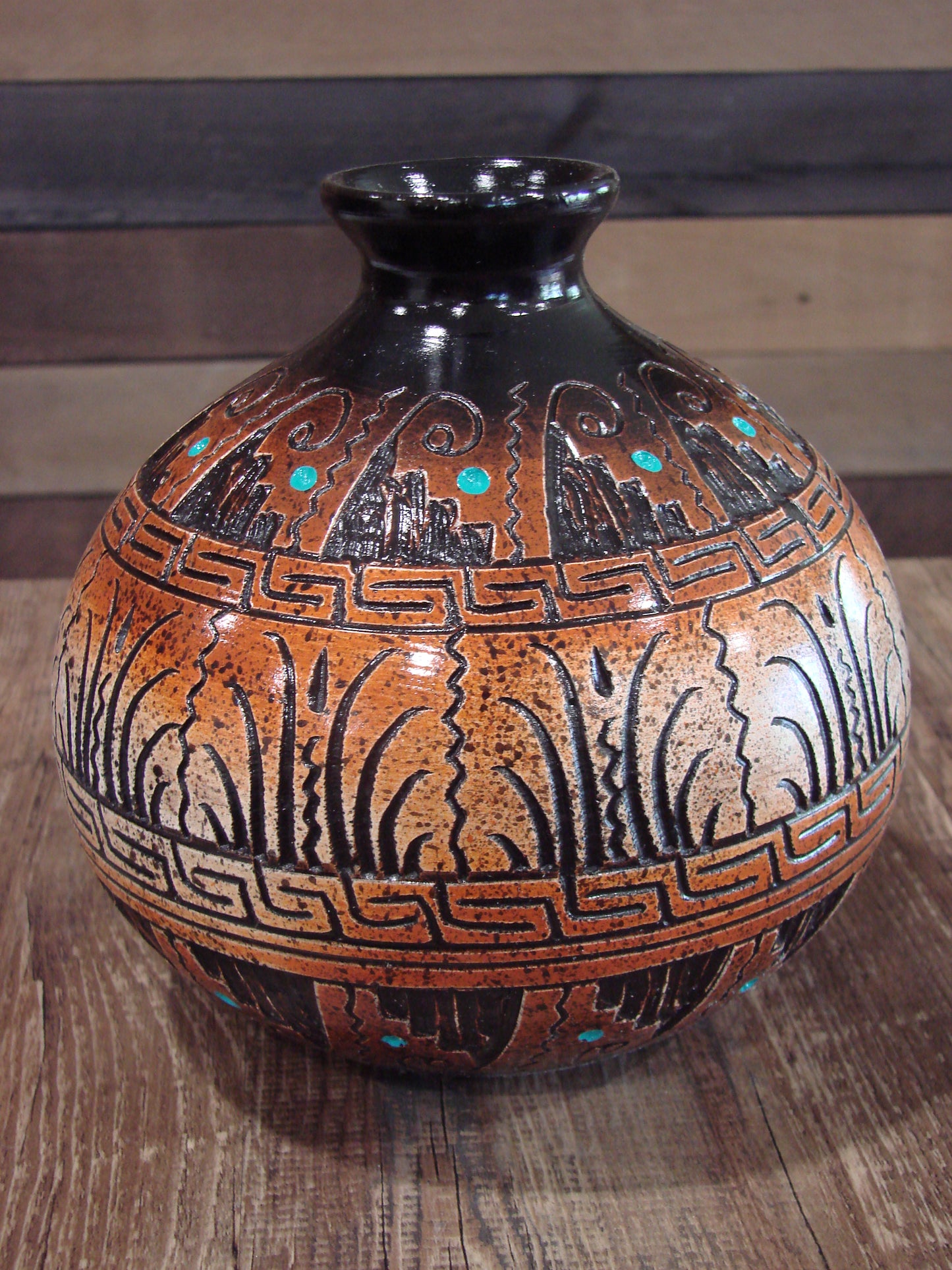 Native American Hand Etched Pottery Signed Dewayne Eskeets