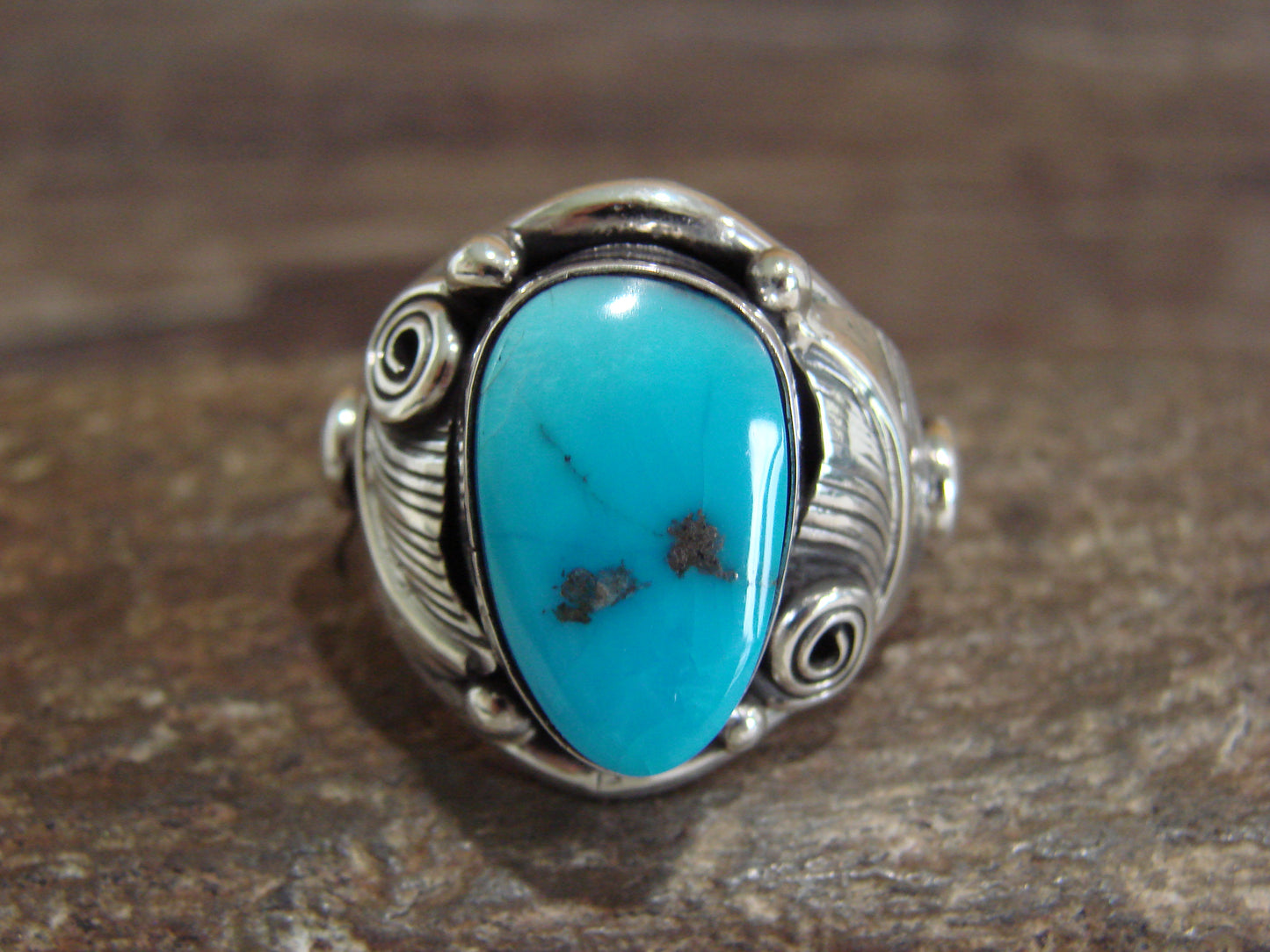 Native American Sterling Silver & Turquoise Ring - Morgan - Size 12