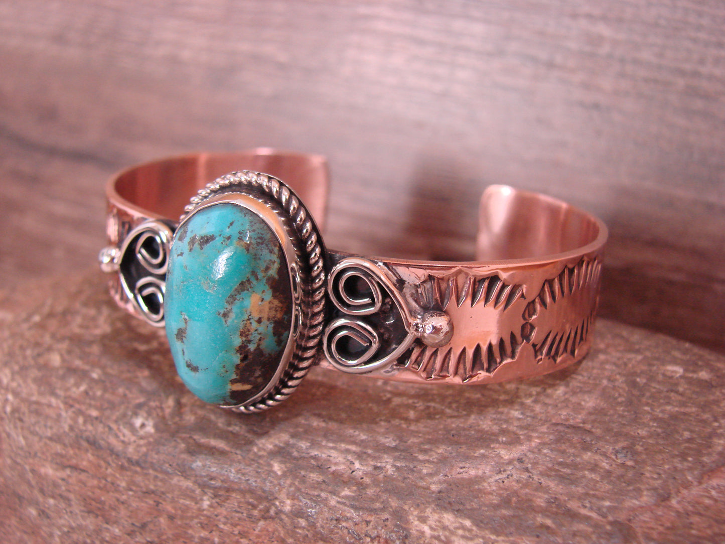Native American Copper & Turquoise Bracelet by Cleveland