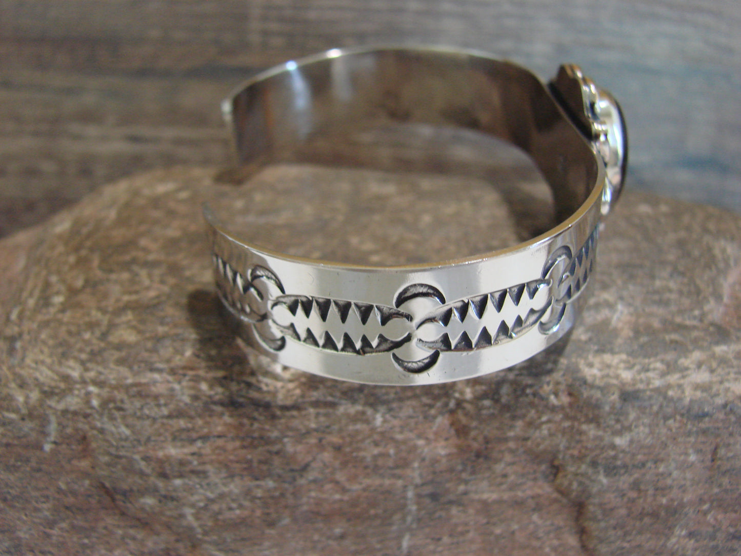 Navajo Indian Nickel Silver & Onyx Bracelet by Cleveland