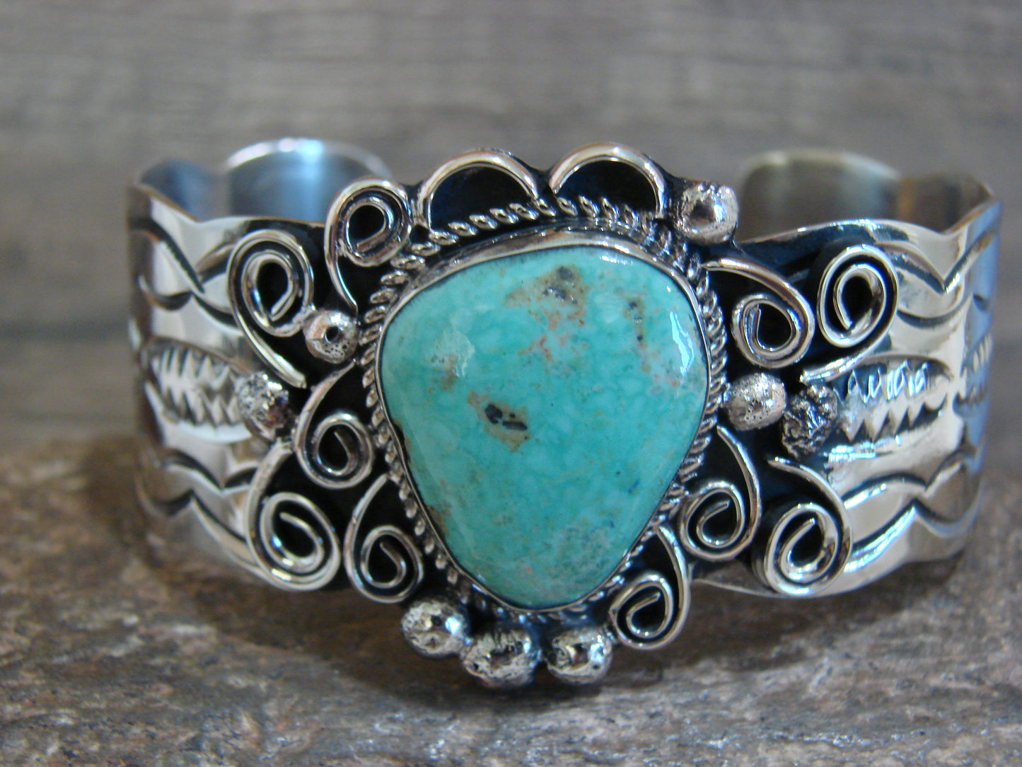 Native American Nickel Silver & Turquoise Bracelet by Cleveland