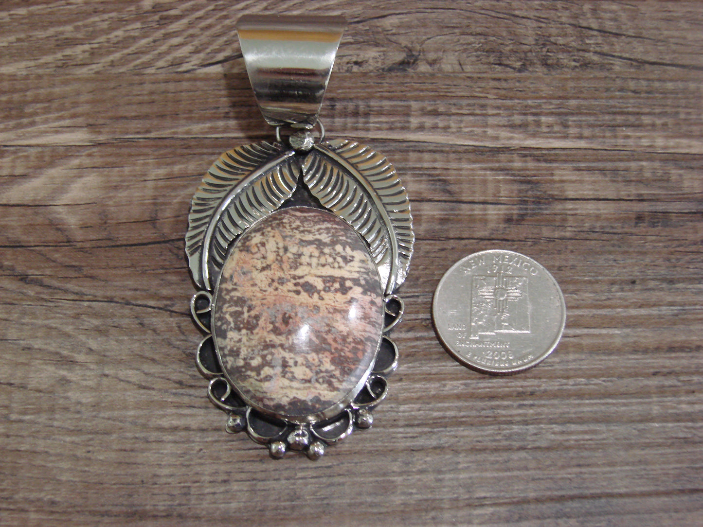 Large Navajo Indian Nickel Silver & Jasper Pendant by Cleveland