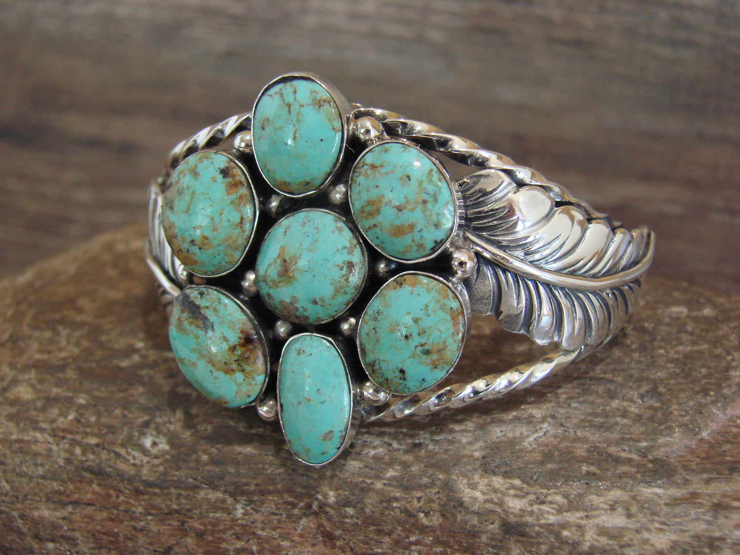 Native American Sterling Silver & Turquoise Cluster Bracelet by Smith