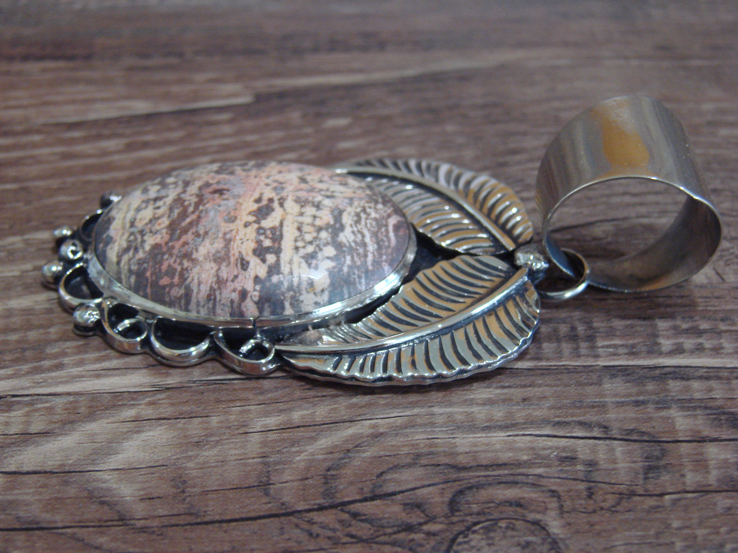 Large Navajo Indian Nickel Silver & Jasper Pendant by Cleveland