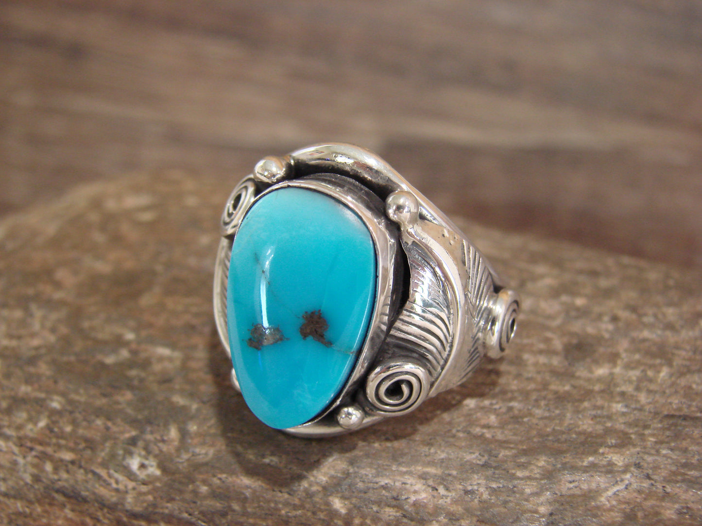 Native American Sterling Silver & Turquoise Ring - Morgan - Size 12