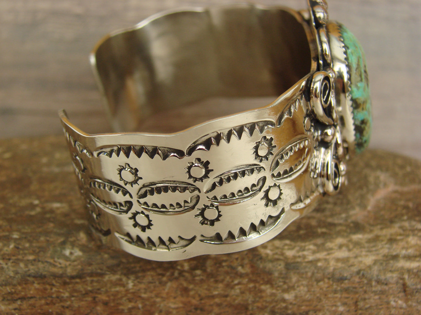 Native American Nickel Silver & Turquoise Bracelet by Cleveland