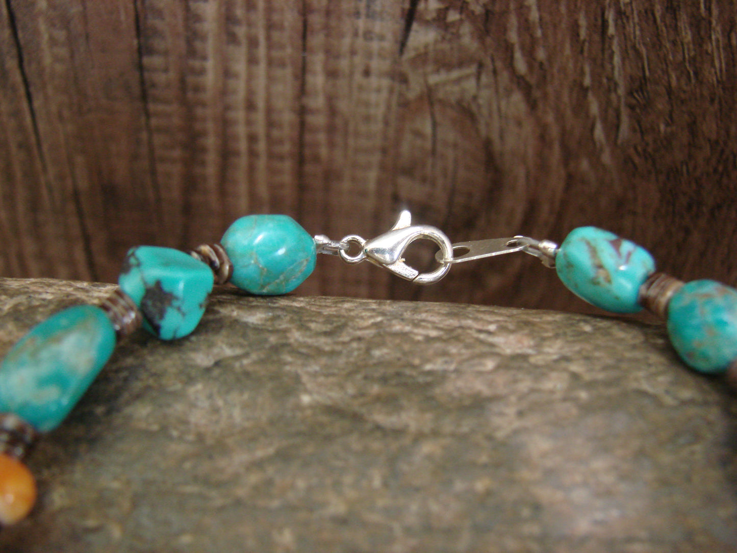 Native American Sterling Silver Turquoise & Spiny Oyster Nugget Stone Bracelet by Coriz