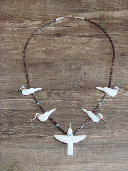 Hand Carved White Marble Hummingbird Fetish Necklace Matt Mitchell
