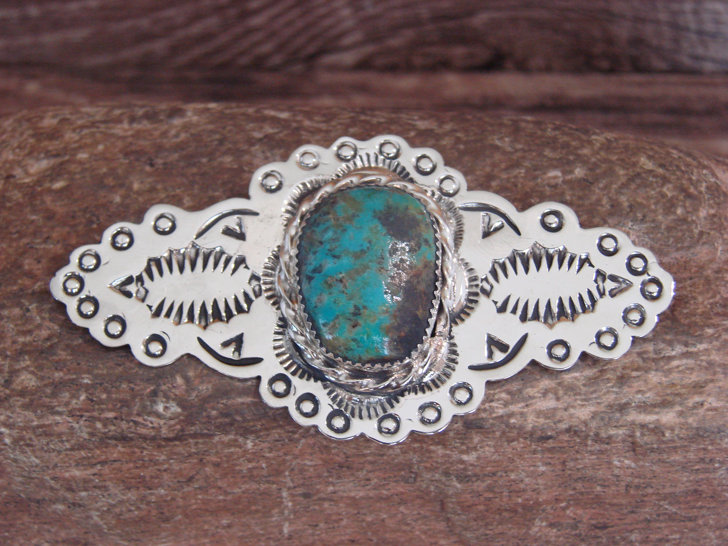 Native American Nickel Silver & Turquoise Pin by Cleveland