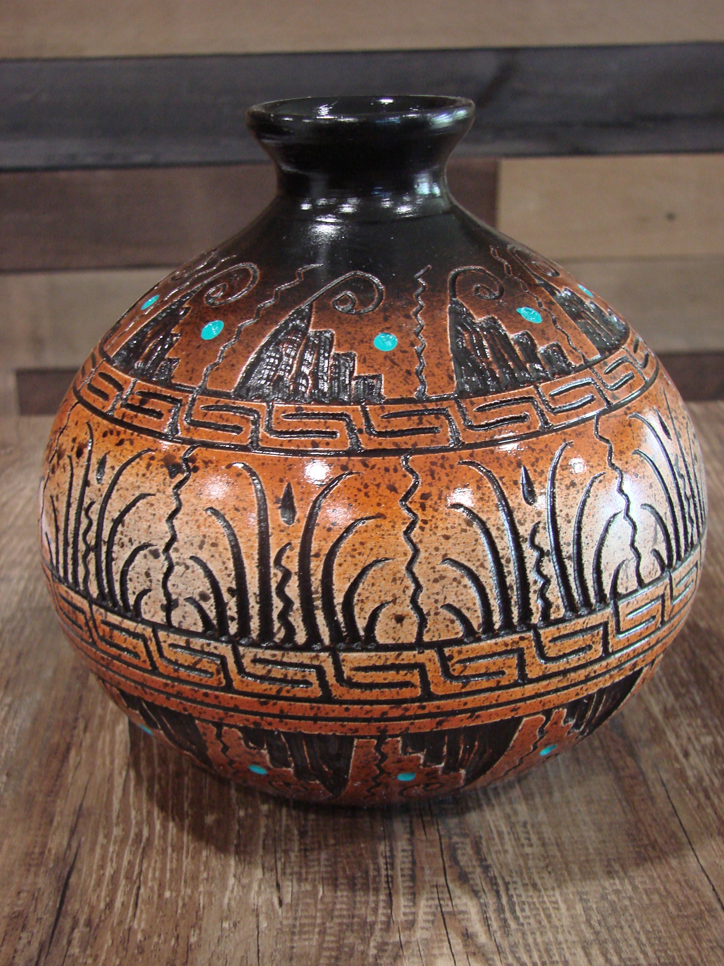 Native American Hand Etched Pottery Signed Dewayne Eskeets