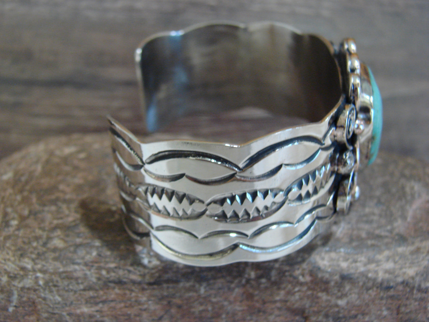 Native American Nickel Silver & Turquoise Bracelet by Cleveland