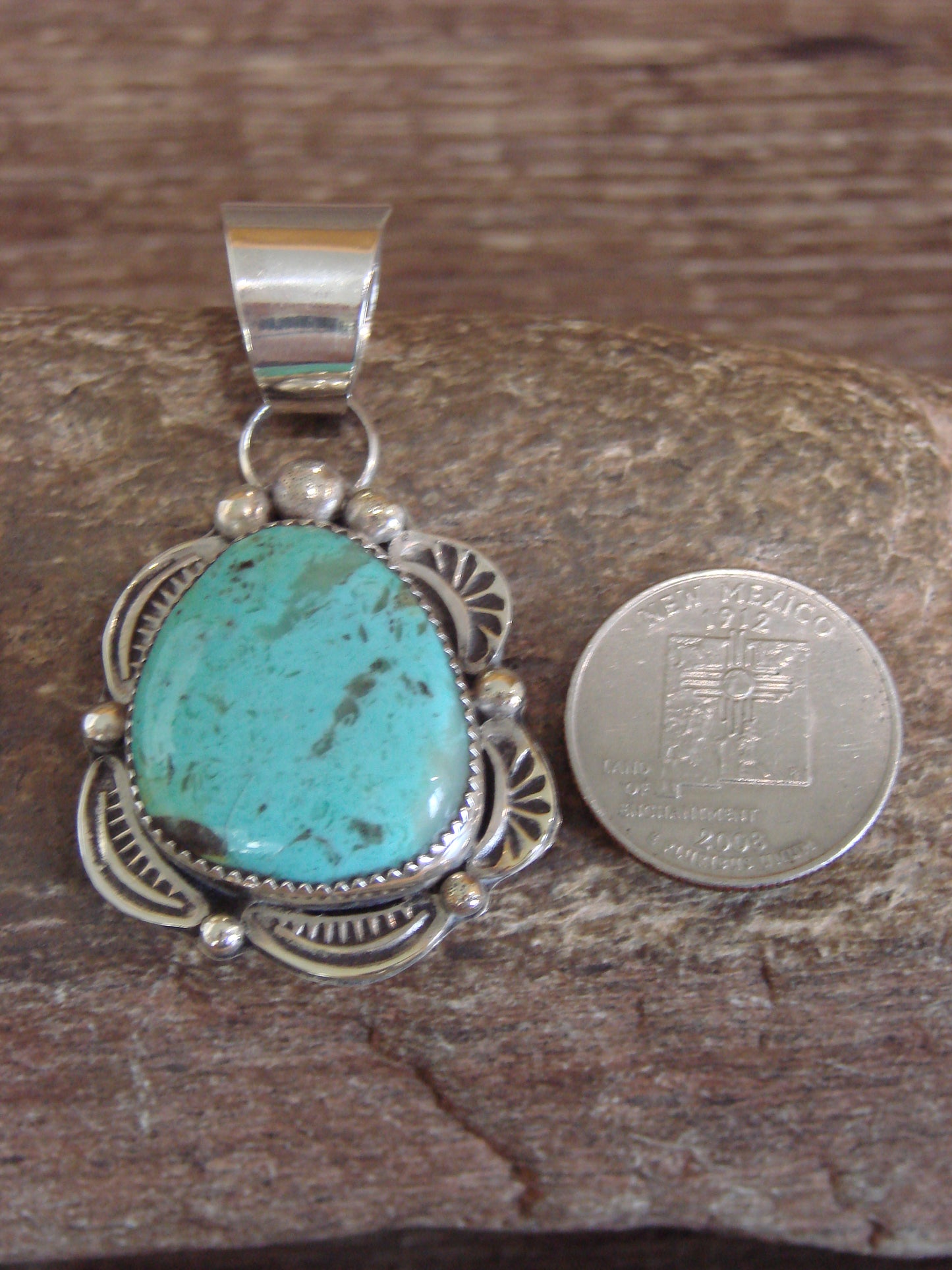 Native American Sterling Silver & Turquoise Pendant - Cleveland