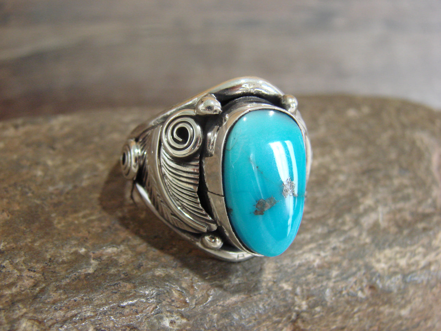 Native American Sterling Silver & Turquoise Ring - Morgan - Size 12
