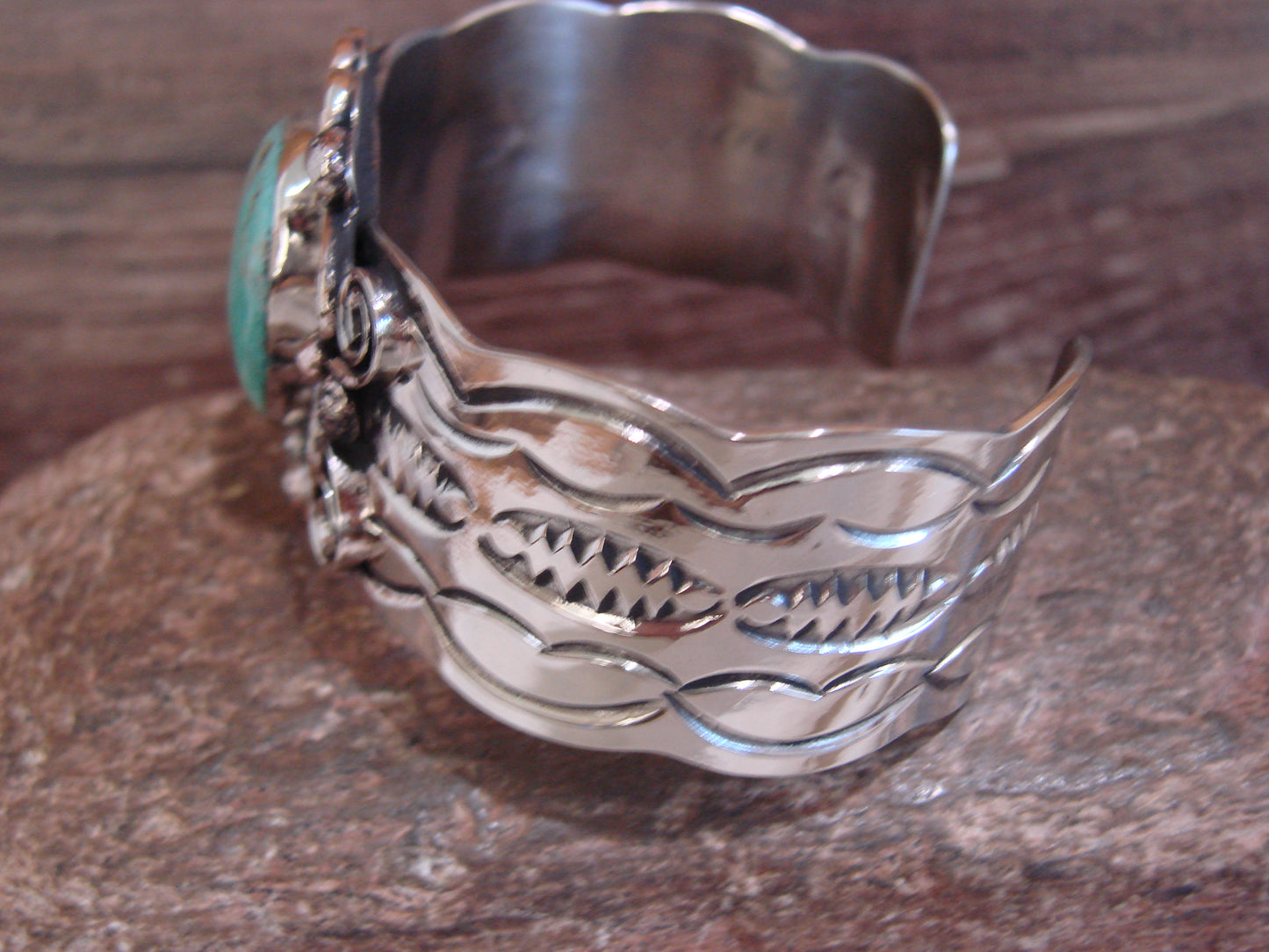 Native American Nickel Silver & Turquoise Bracelet by Cleveland
