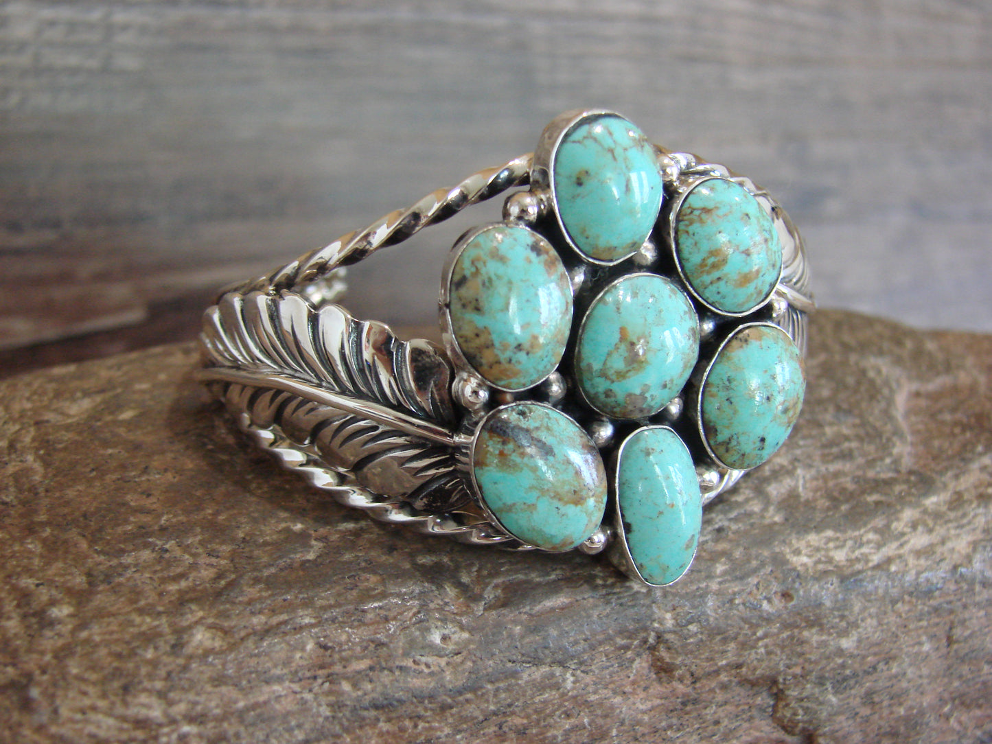 Native American Sterling Silver & Turquoise Cluster Bracelet by Smith