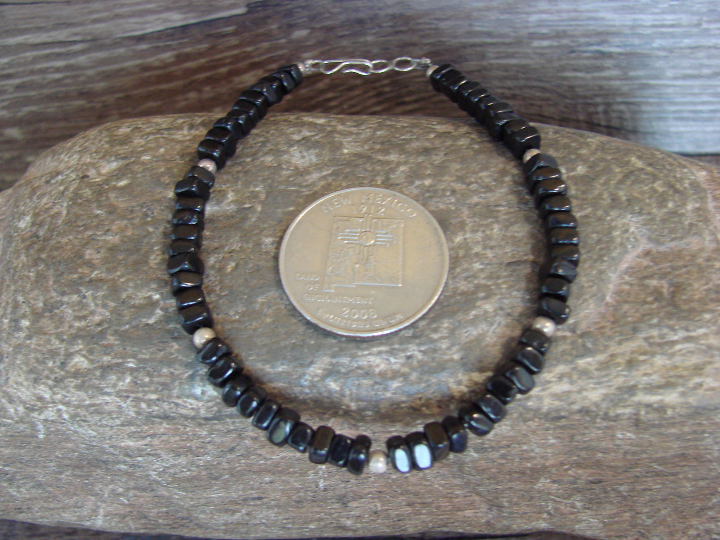 Native American Sterling Silver Onyx Stone Bracelet by Coriz