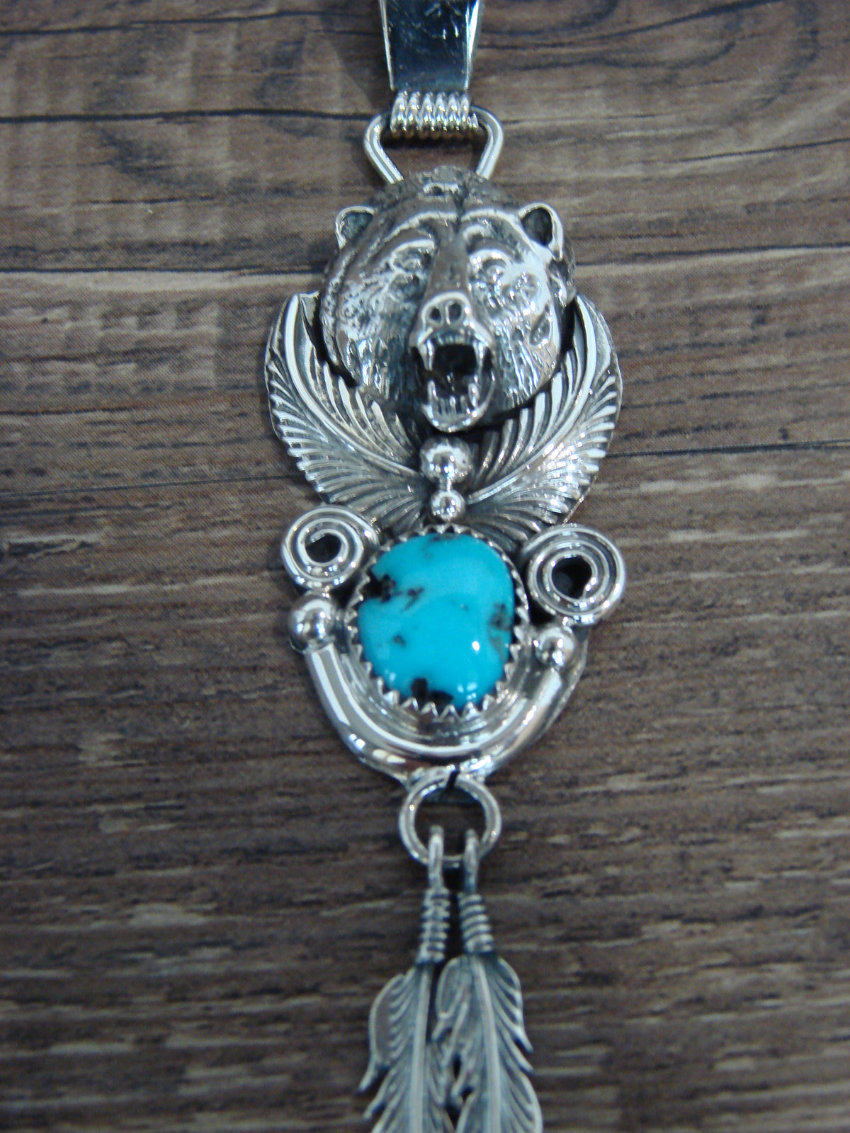 Native American Sterling Silver & Turquoise Bear Pendant - Morgan