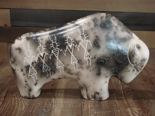Native American Pottery Horse Hair Buffalo Sculpture by Yellow Corn