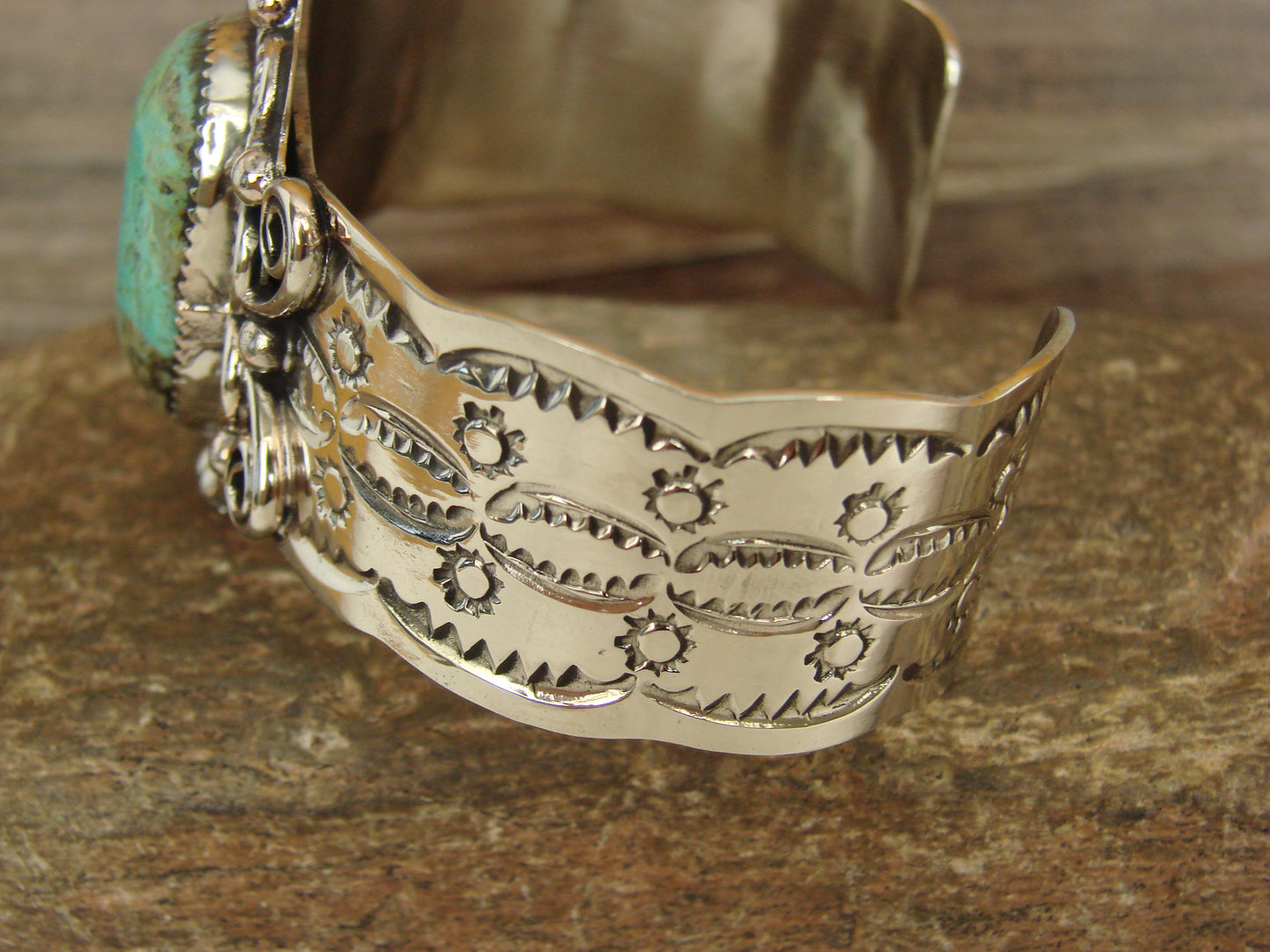 Native American Nickel Silver & Turquoise Bracelet by Cleveland