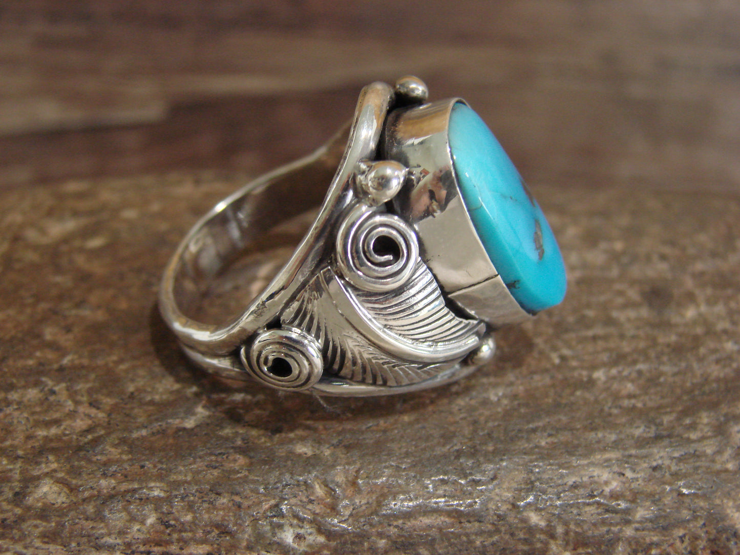 Native American Sterling Silver & Turquoise Ring - Morgan - Size 12