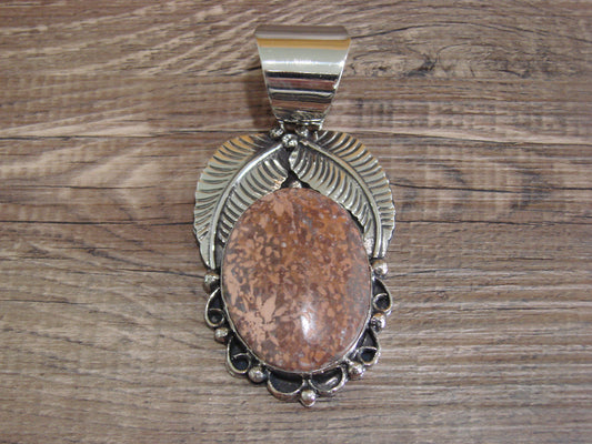 Large Navajo Indian Nickel Silver & Jasper Pendant by Cleveland