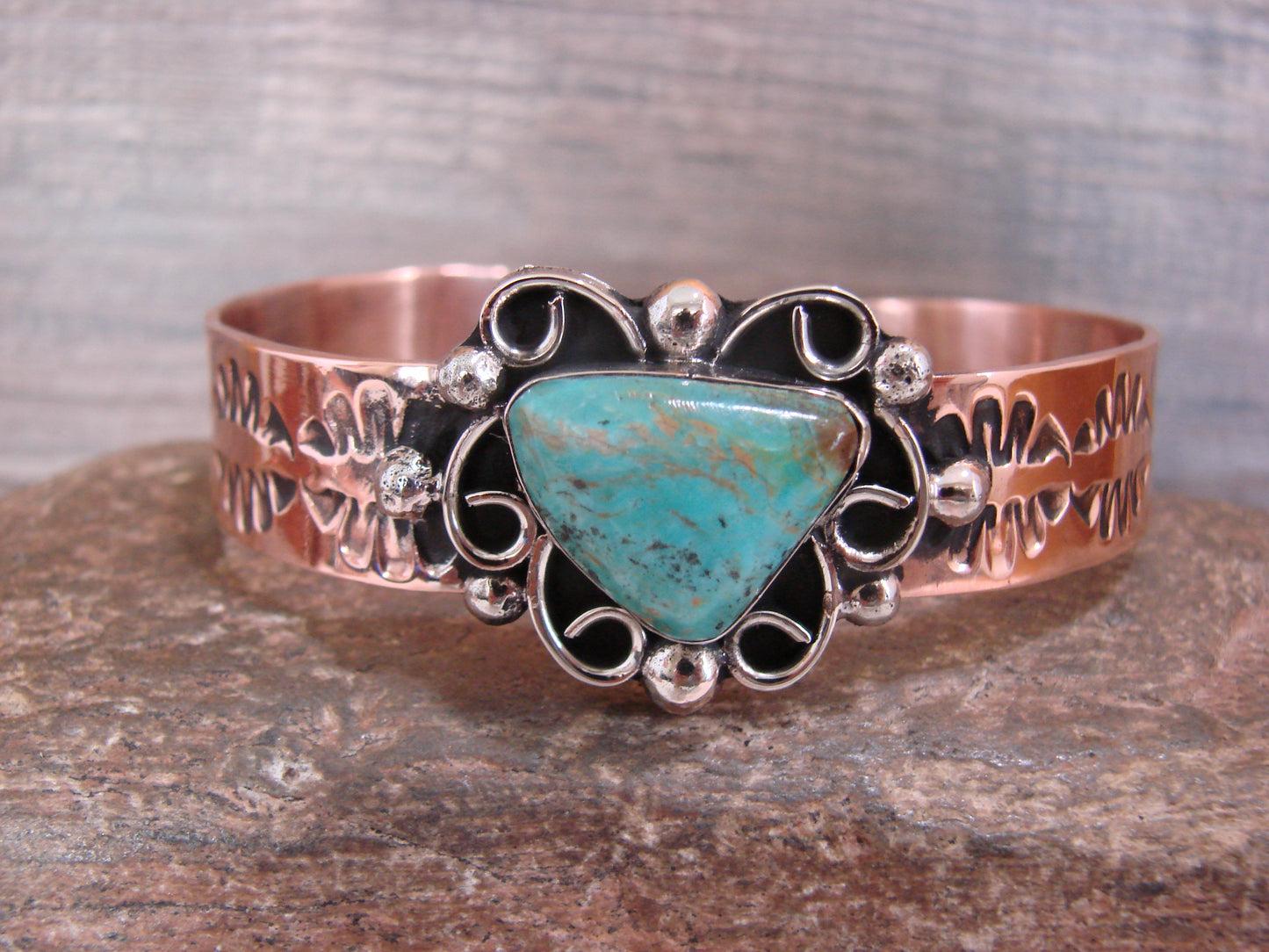 Native American Copper & Turquoise Bracelet by Cleveland