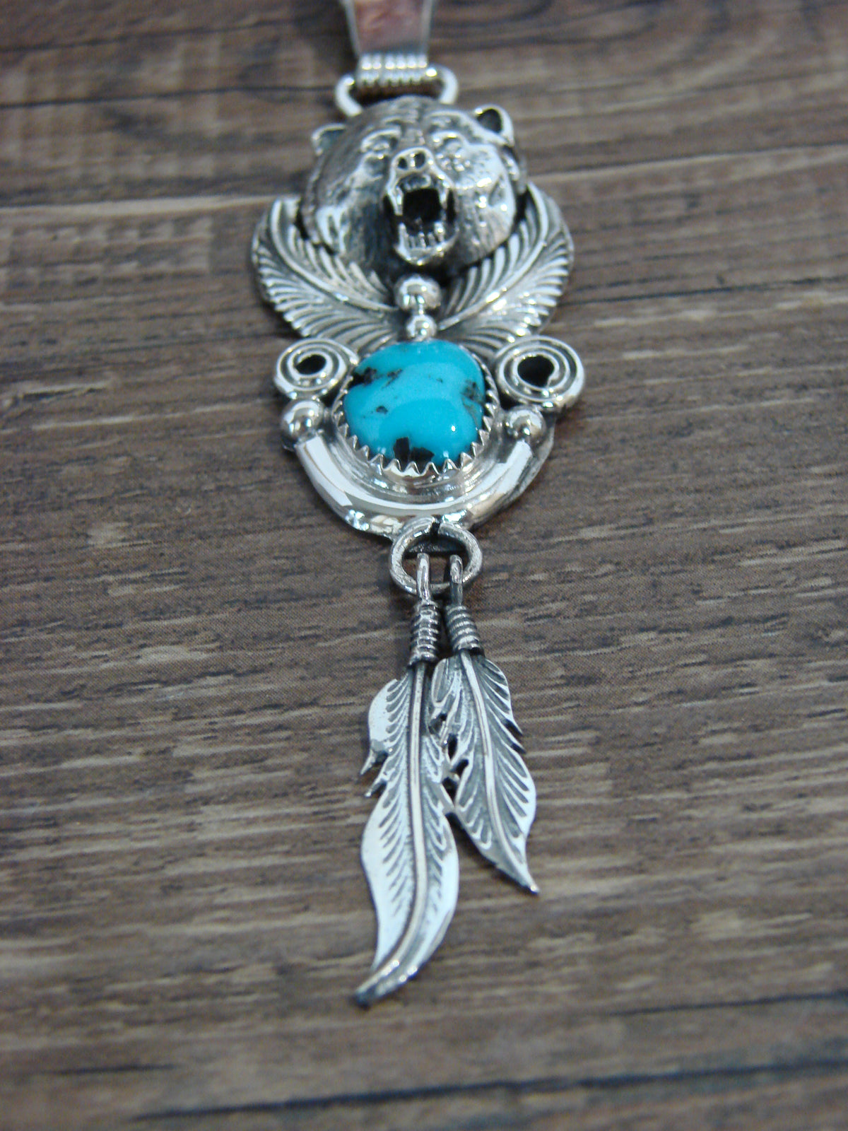 Native American Sterling Silver & Turquoise Bear Pendant - Morgan