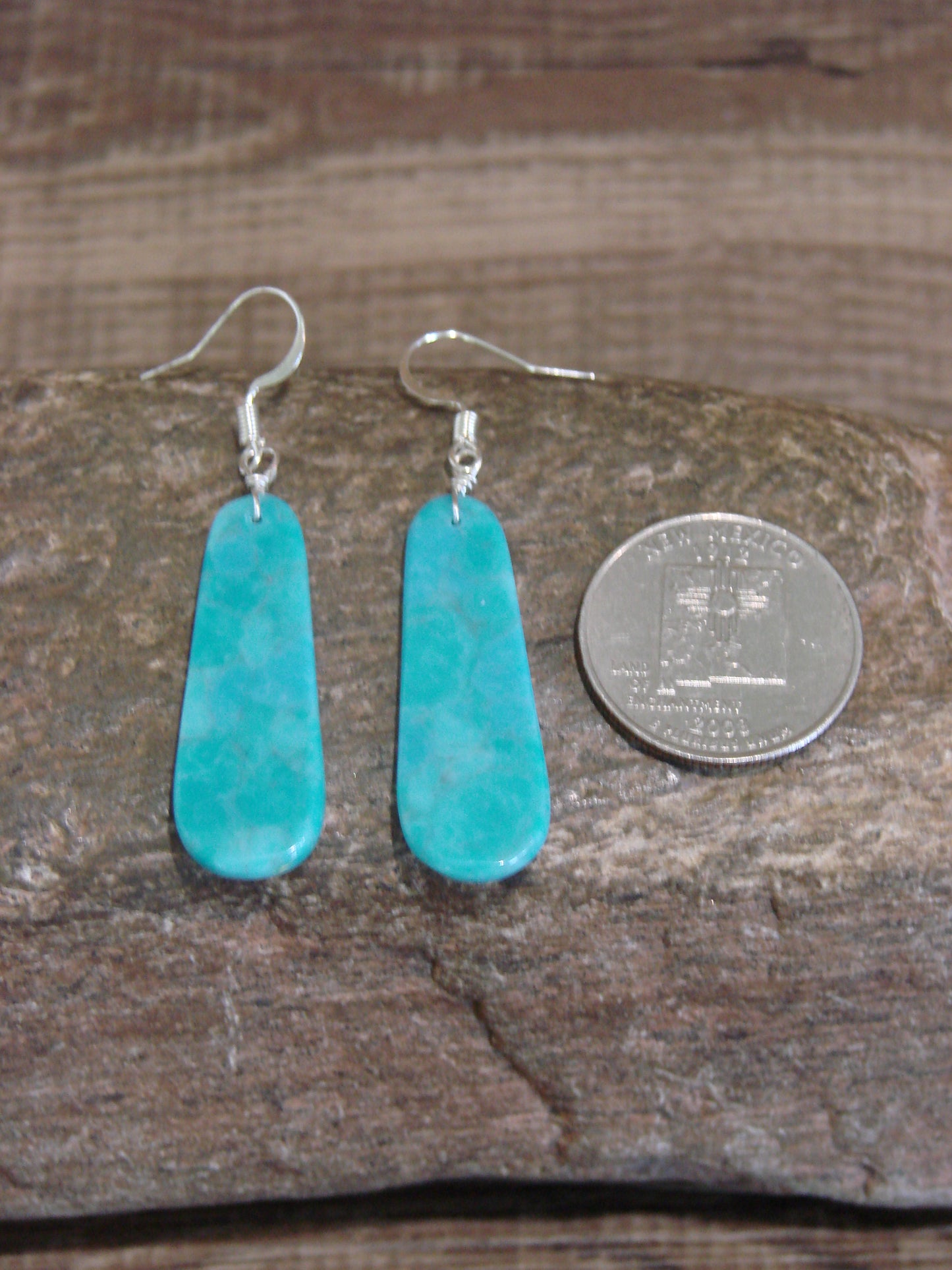 Native American Sterling Silver & Turquoise Slab Earrings - Garcia
