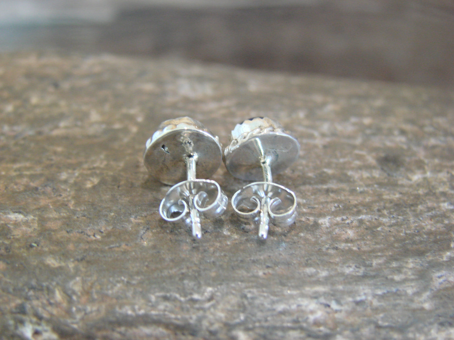 Native American Sterling Silver 1/4" Round Lapis Post Earrings by White